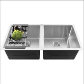 Fossa 42"x20"x10" Inch Double Bowl SS-304 Grade Handmade Kitchen Sink Matte Finish Silver Fossa Home